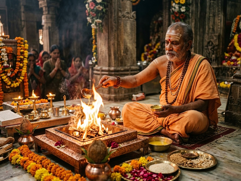 Authentic Vedic Pandit performing sacred Havan Puja