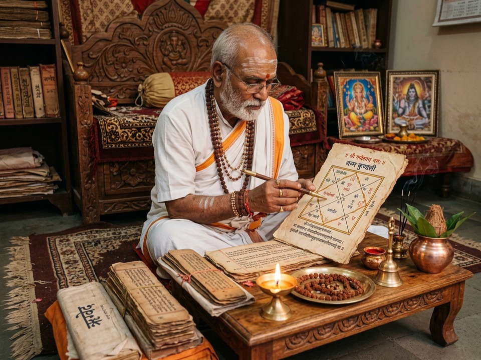 Vedic Astrologer analyzing Janam Kundali